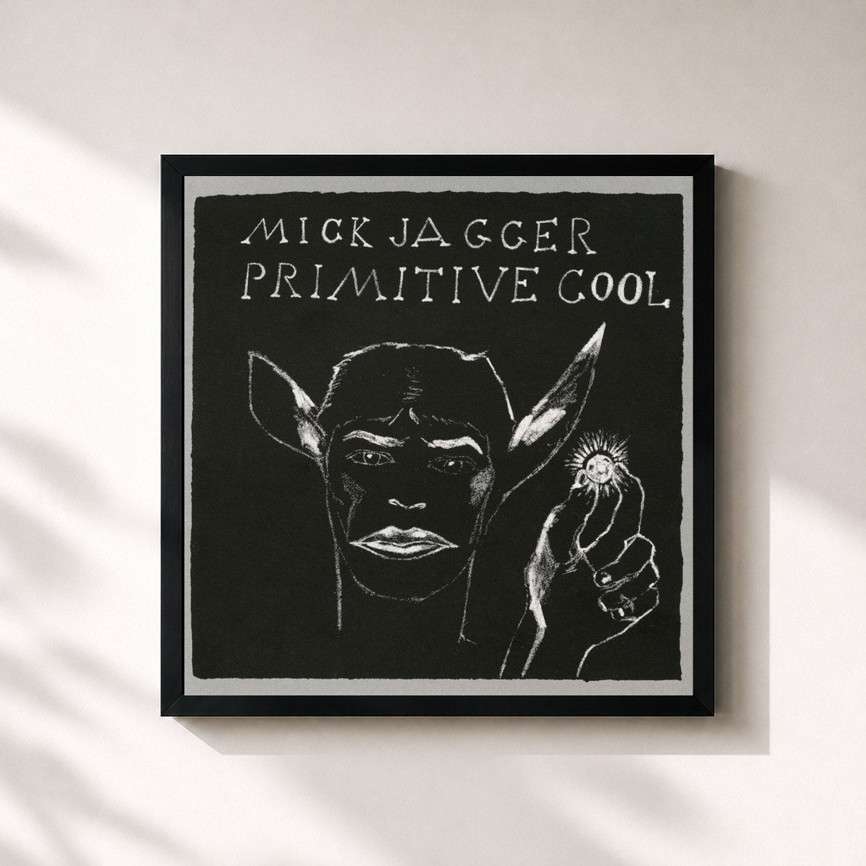 #noir Tableau carré de l'album Primitive Cool de Mick Jagger, cadre noir 32x32 cm
