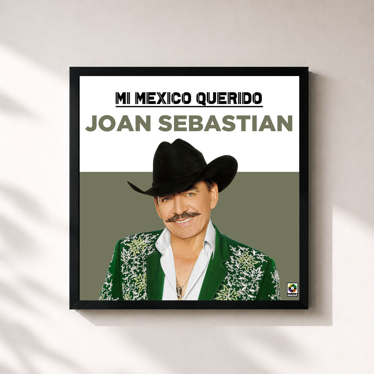 #noir Tableau carré de l'album Mi Mexico Querido de Joan Sebastian, cadre noir 32x32 cm