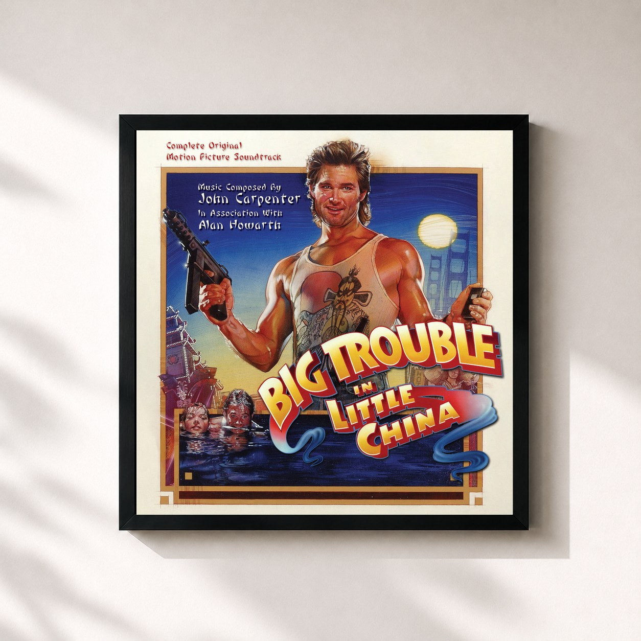 #noir Tableau carré de l'album Big Trouble in Little China (Original Motion Picture Soundtrack) de John Carpenter, cadre noir 32x32 cm