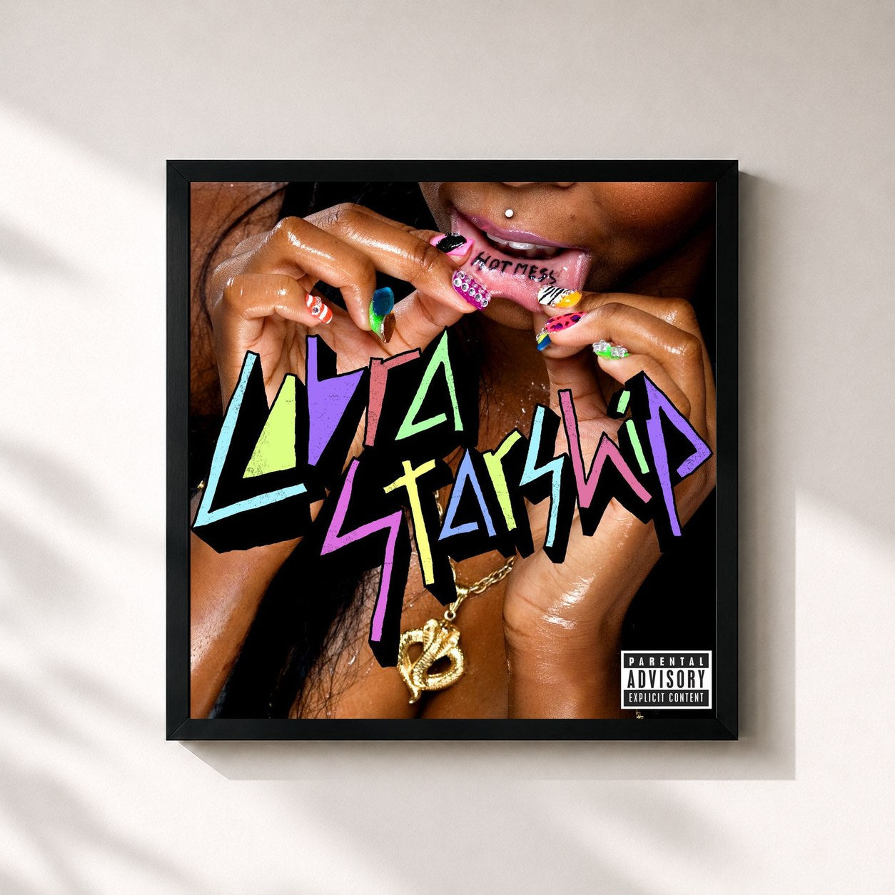 #noir Tableau carré de l'album Hot Mess de Cobra Starship, cadre noir 32x32 cm