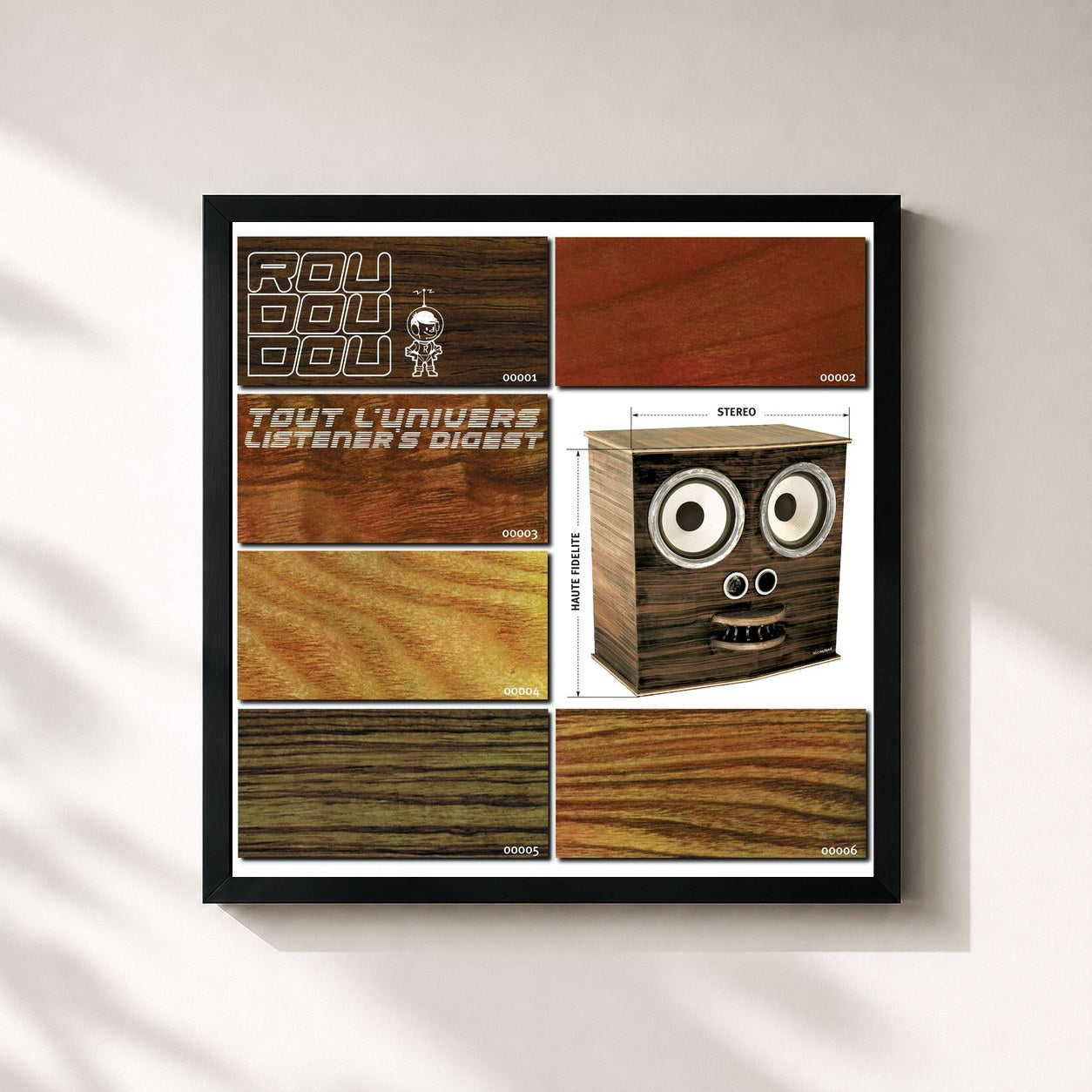 #noir Tableau carré de l'album Listener's Digest de Roudoudou, cadre noir 32x32 cm