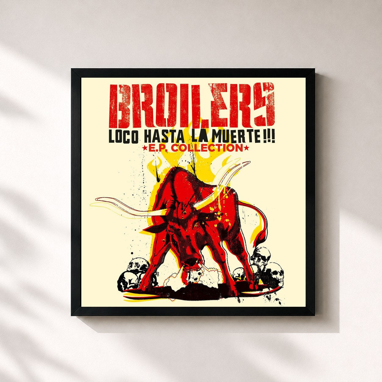 #noir Tableau carré de l'album Loco Hasta La Muerte de Broilers, cadre noir 32x32 cm