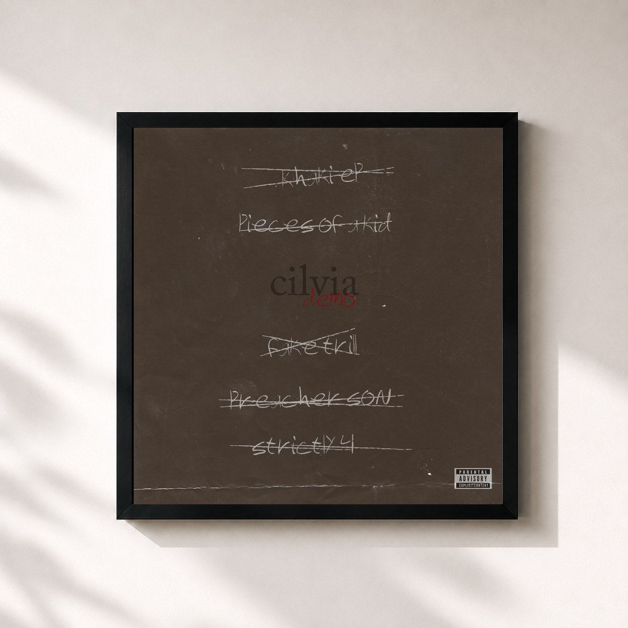 #noir Tableau carré de l'album Cilvia Demo de Isaiah Rashad, cadre noir 32x32 cm