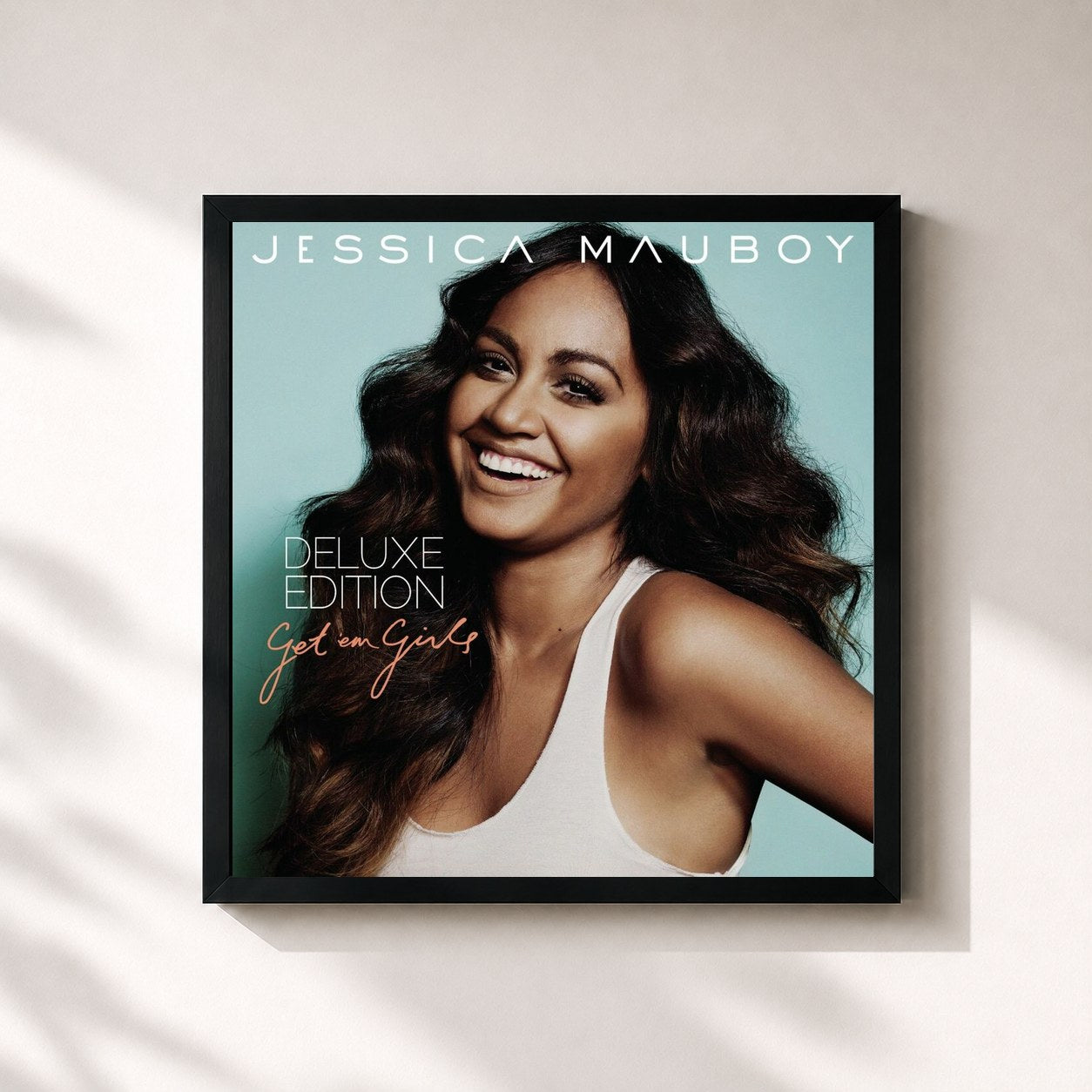 #noir Tableau carré de l'album Get 'Em Girls de Jessica Mauboy, cadre noir 32x32 cm