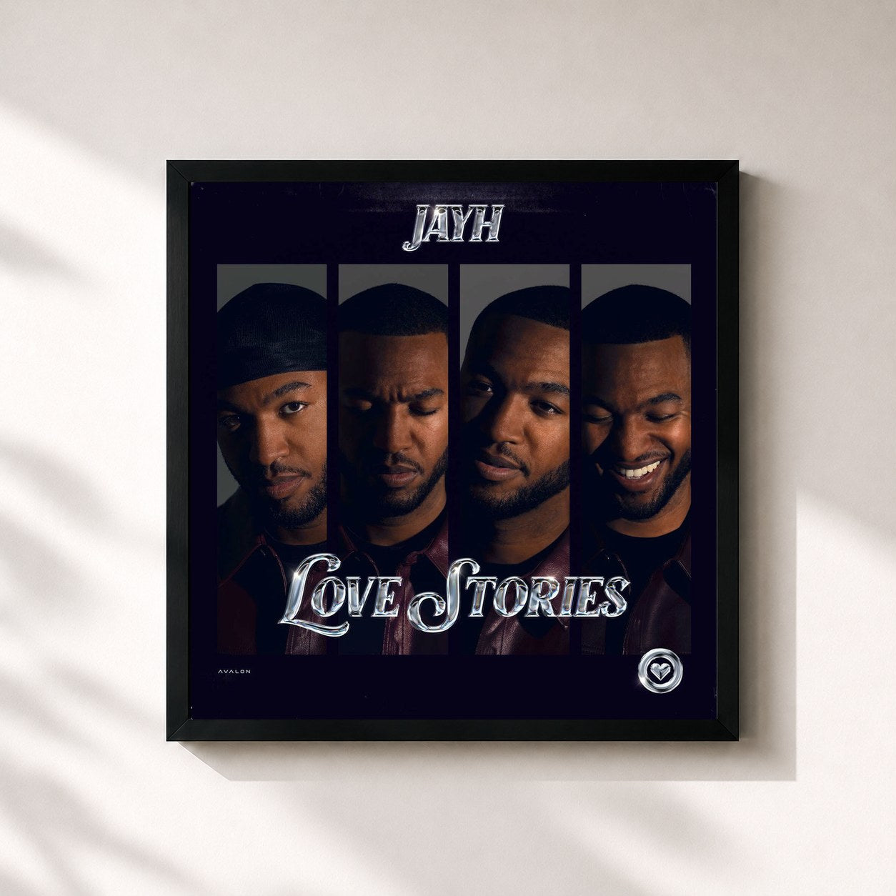 #noir Tableau carré de l'album Love Stories de Jayh, cadre noir 32x32 cm