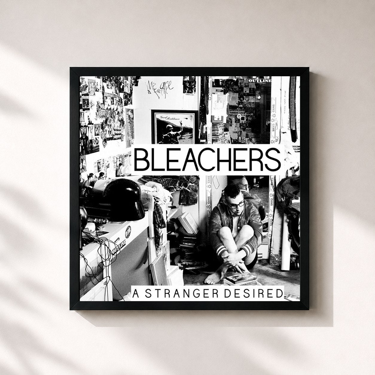 #noir Tableau carré de l'album A Stranger Desired de Bleachers, cadre noir 32x32 cm