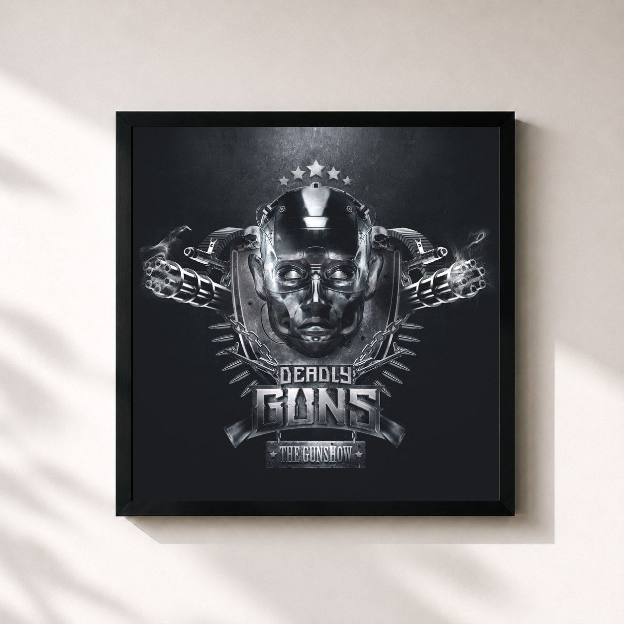 #noir Tableau carré de l'album The Gunshow de Deadly Guns, cadre noir 32x32 cm