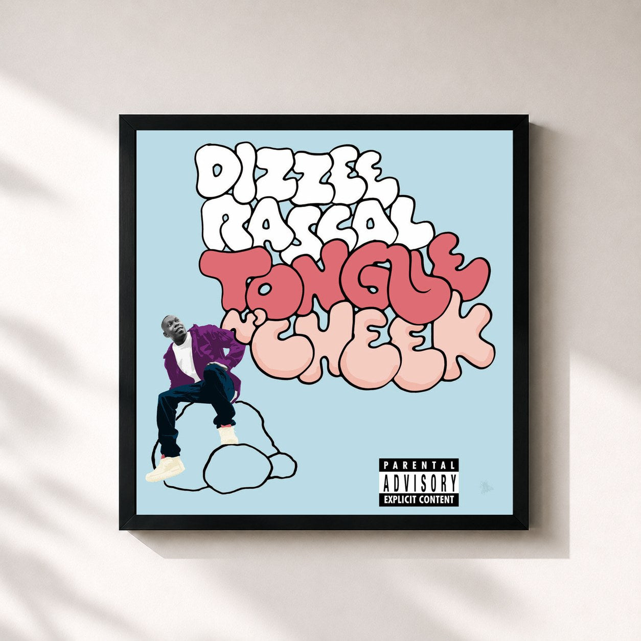 #noir Tableau carré de l'album Tongue N' Cheek de Dizzee Rascal, cadre noir 32x32 cm
