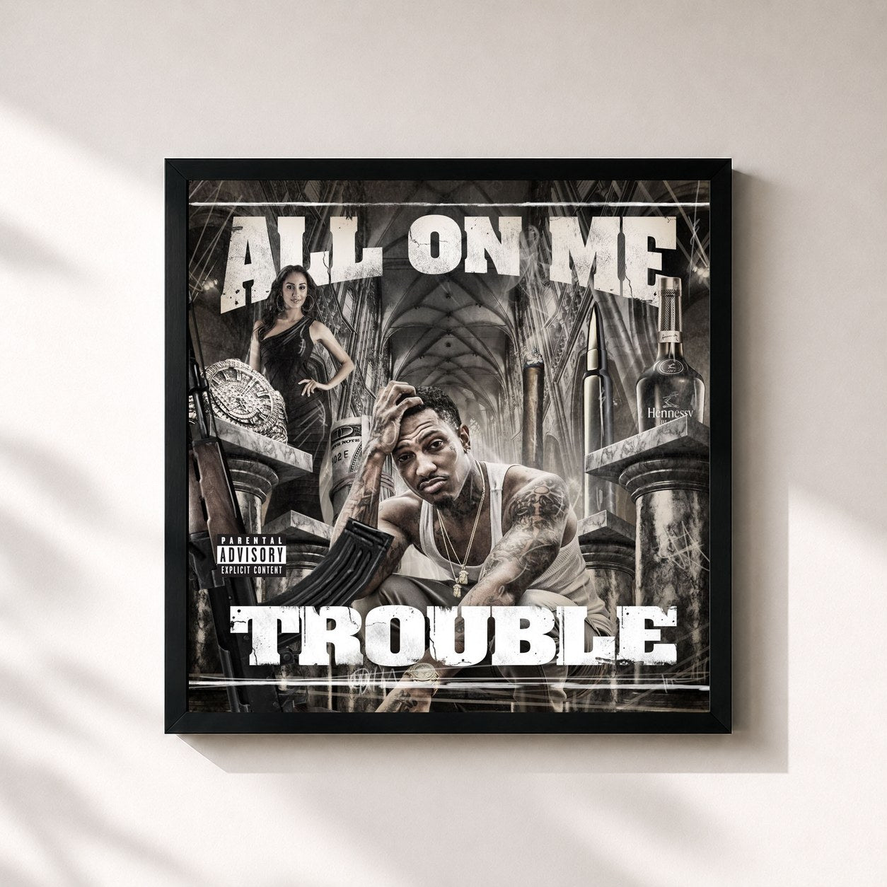 #noir Tableau carré de l'album All On Me (Deluxe Edition) de Trouble, cadre noir 32x32 cm