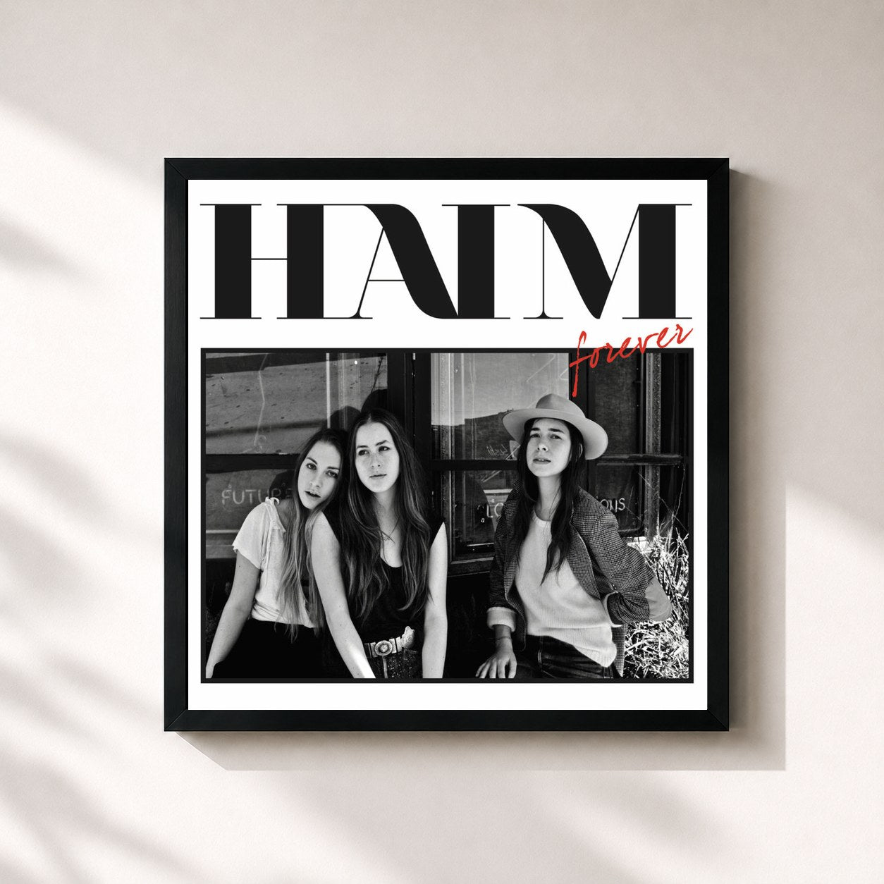#noir Tableau carré de l'album Forever EP de HAIM, cadre noir 32x32 cm