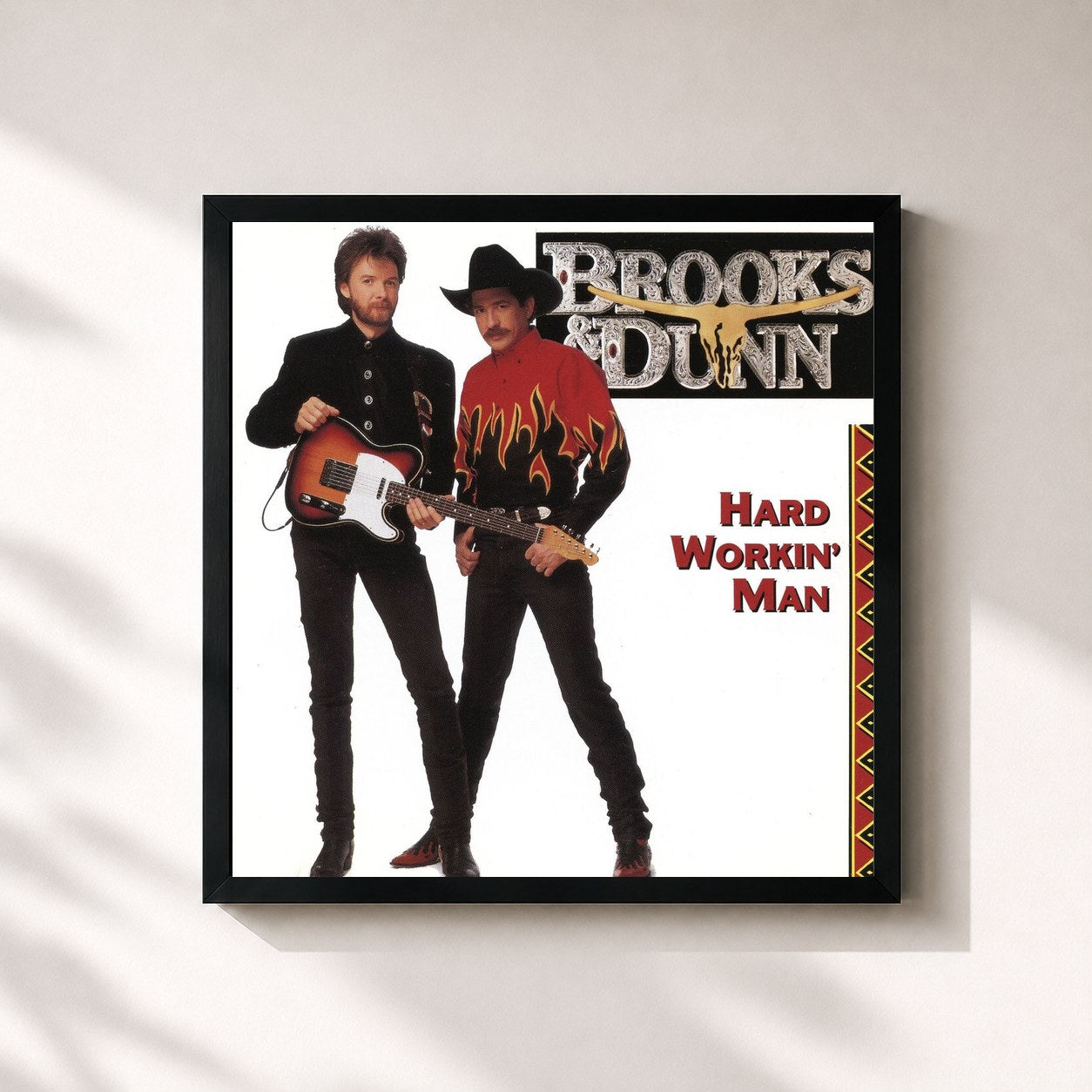 #noir Tableau carré de l'album Hard Workin' Man de Brooks & Dunn, cadre noir 32x32 cm