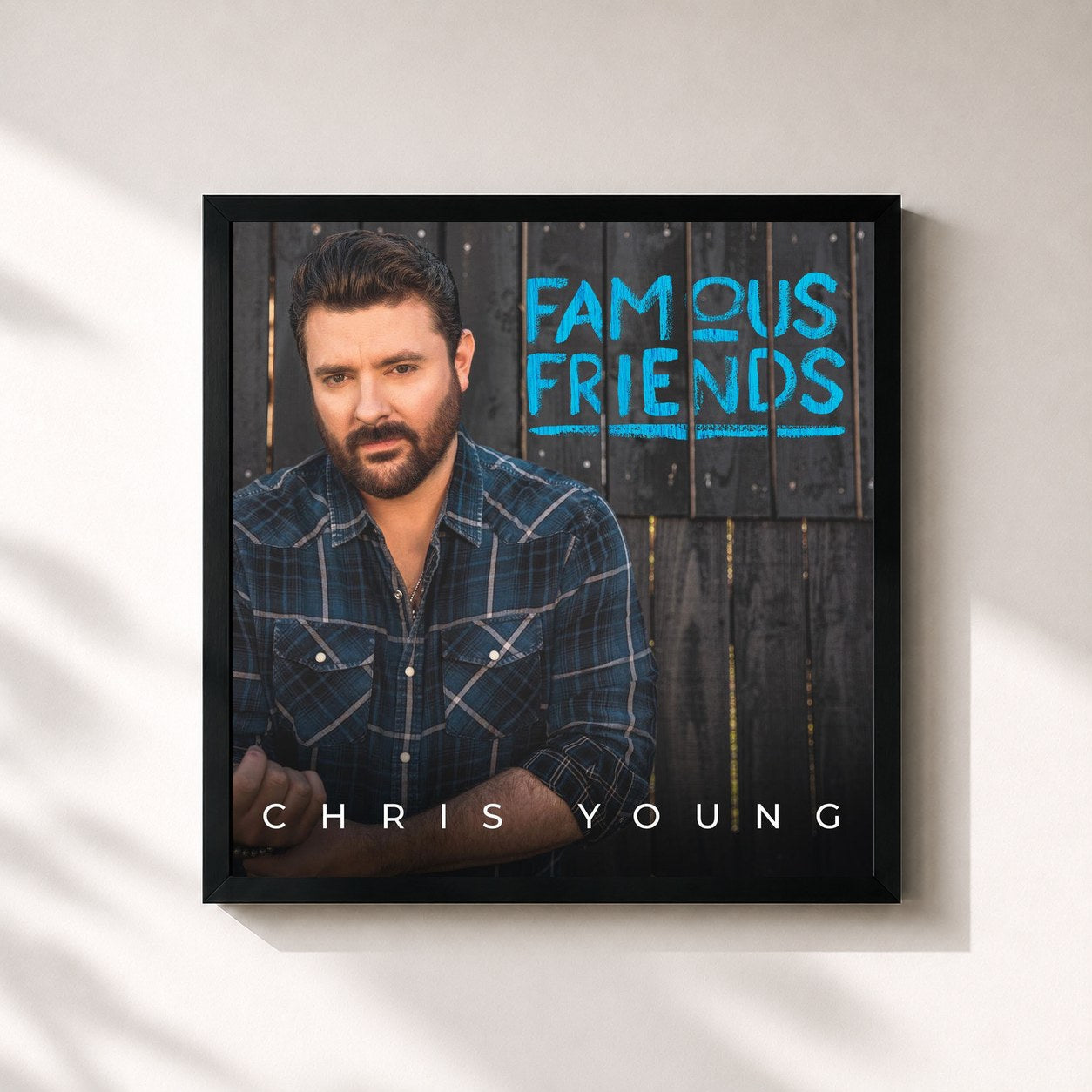 #noir Tableau carré de l'album Famous Friends de Chris Young, cadre noir 32x32 cm