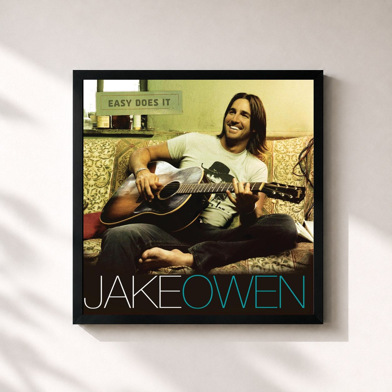 #noir Tableau carré de l'album Easy Does It de Jake Owen, cadre noir 32x32 cm