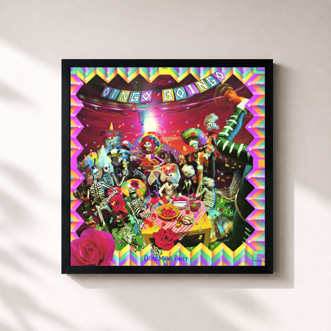 #noir Tableau carré de l'album Dead Man's Party de Oingo Boingo, cadre noir 32x32 cm