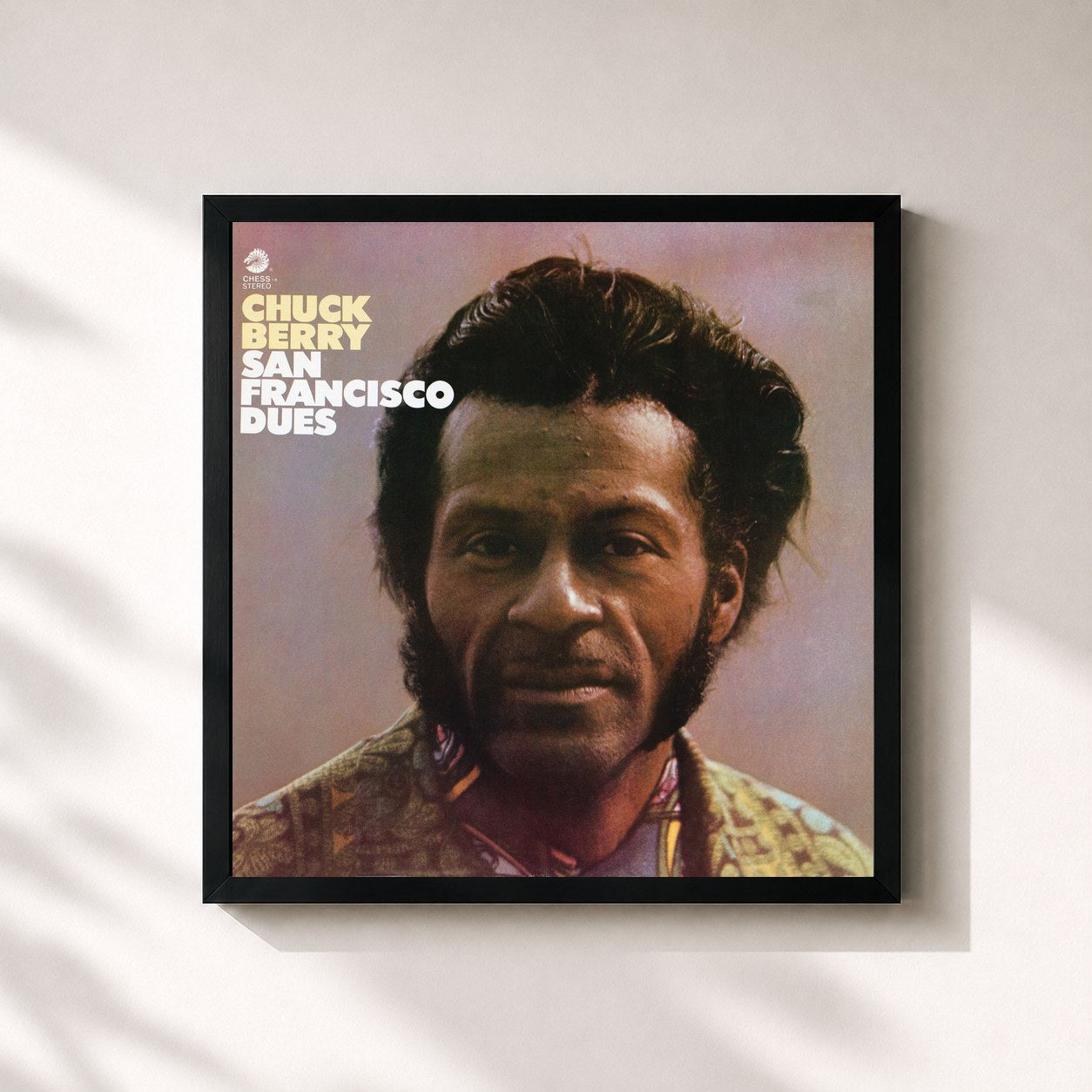 #noir Tableau carré de l'album San Francisco Dues de Chuck Berry, cadre noir 32x32 cm