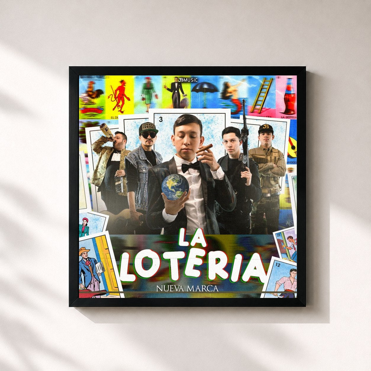 #noir Tableau carré de l'album La Loteria de Nueva marca, cadre noir 32x32 cm