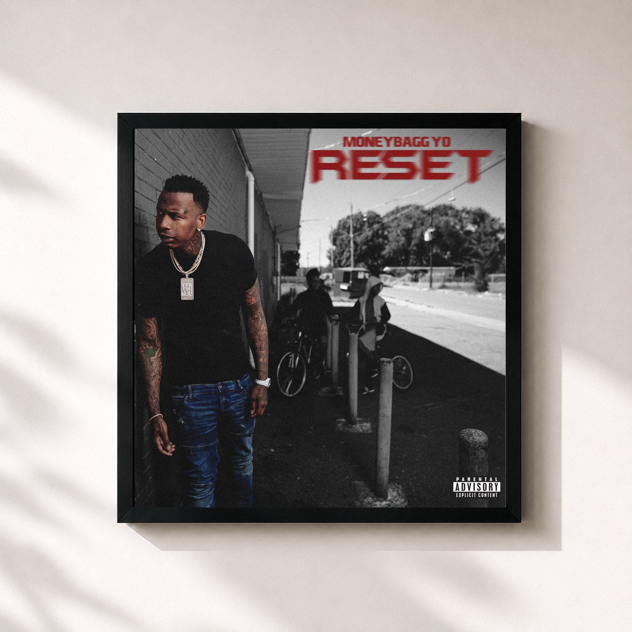 #noir Tableau carré de l'album RESET de Moneybagg Yo, cadre noir 32x32 cm