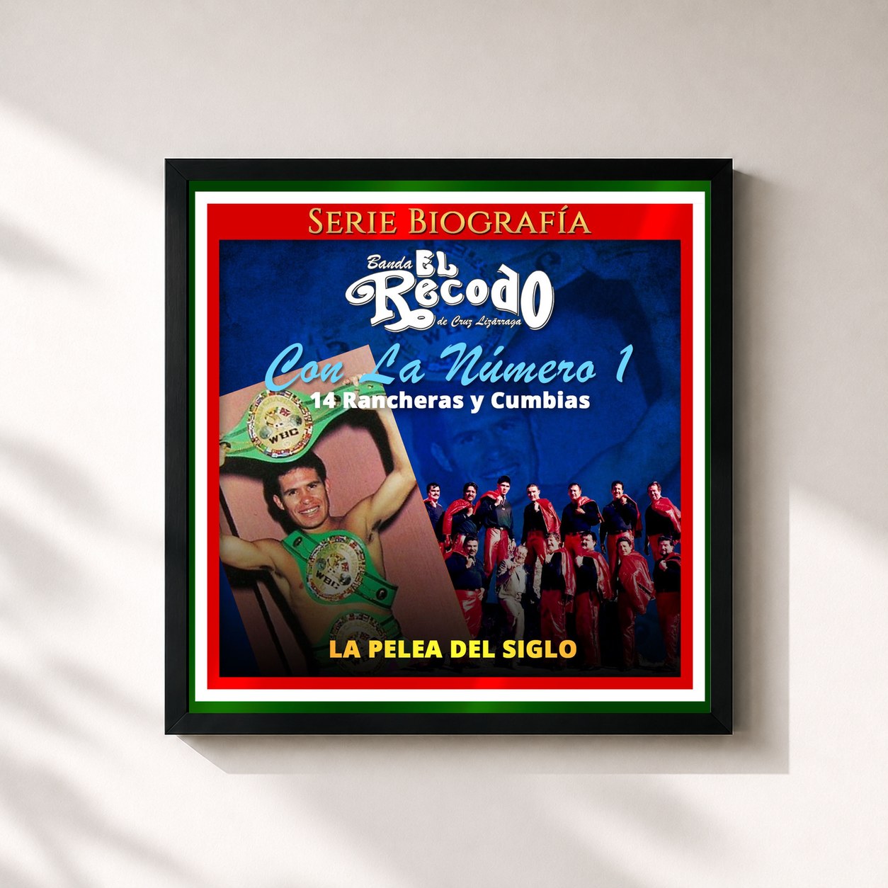 #noir Tableau carré de l'album Con la No. 1: La Pelea del Siglo de Banda El Recodo, cadre noir 32x32 cm
