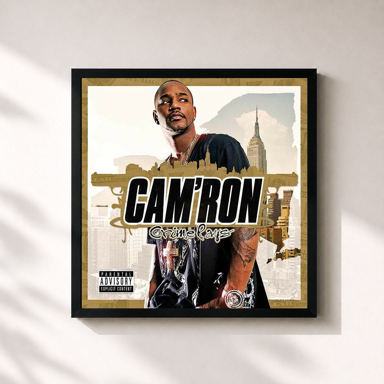 #noir Tableau carré de l'album Crime Pays de Cam'ron, cadre noir 32x32 cm