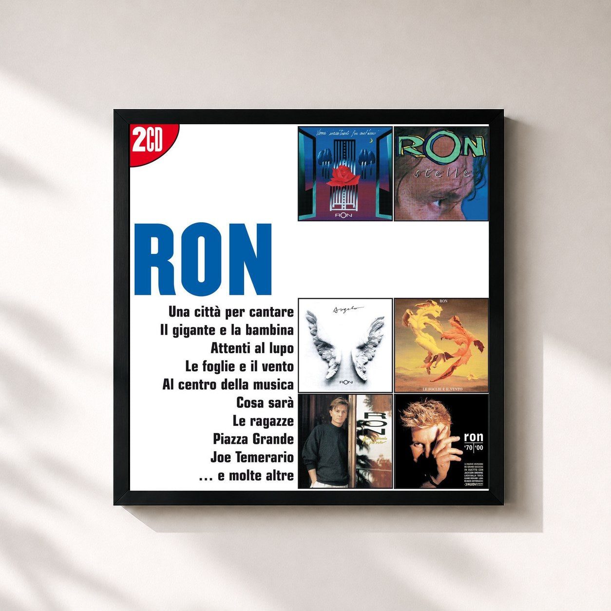 #noir Tableau carré de l'album I Grandi Successi: Ron de Ron, cadre noir 32x32 cm