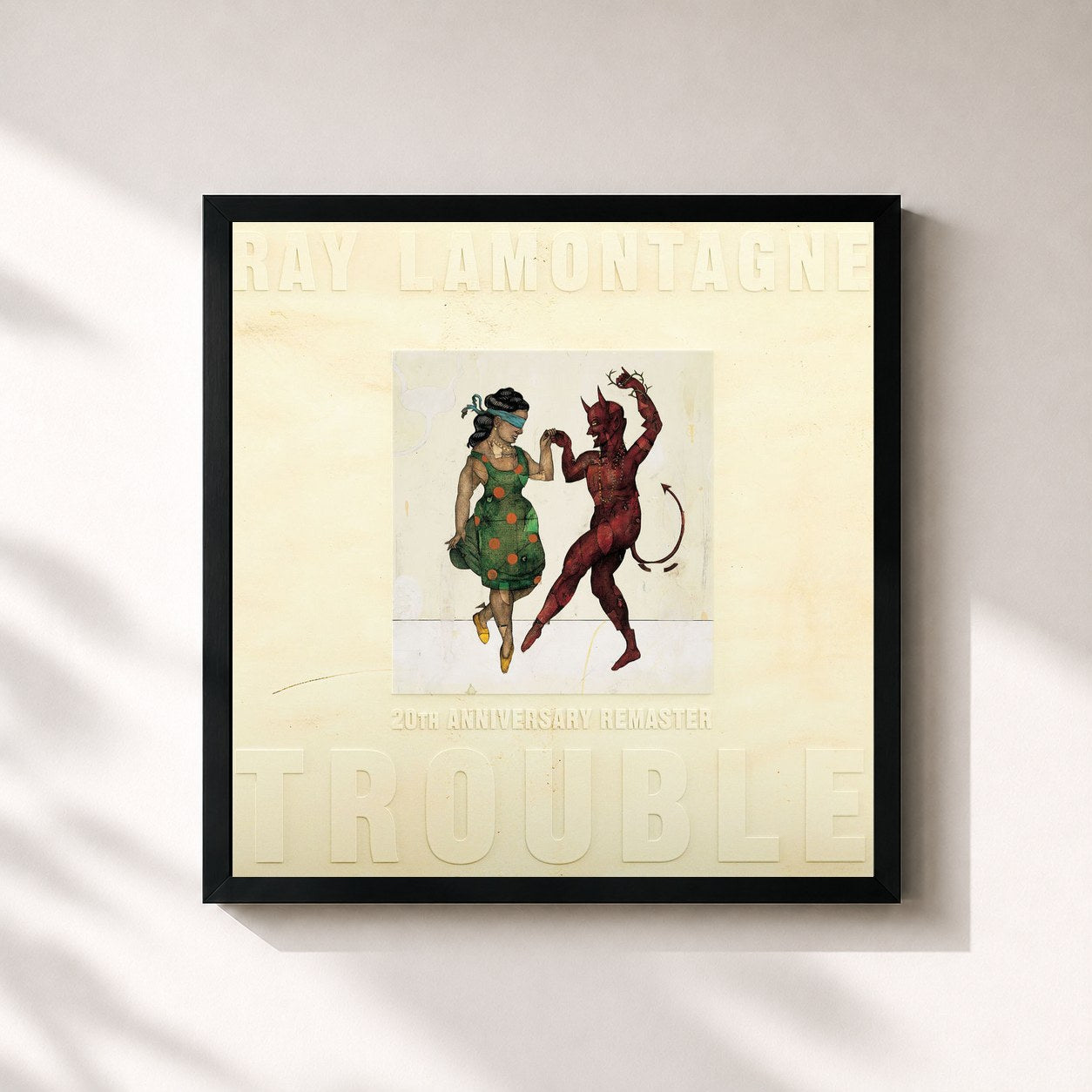 #noir Tableau carré de l'album Trouble (20th Anniversary Remaster) de Ray LaMontagne, cadre noir 32x32 cm