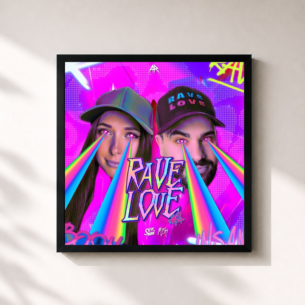 #noir Tableau carré de l'album RAVE LOVE PT.2 de Sickmode, cadre noir 32x32 cm