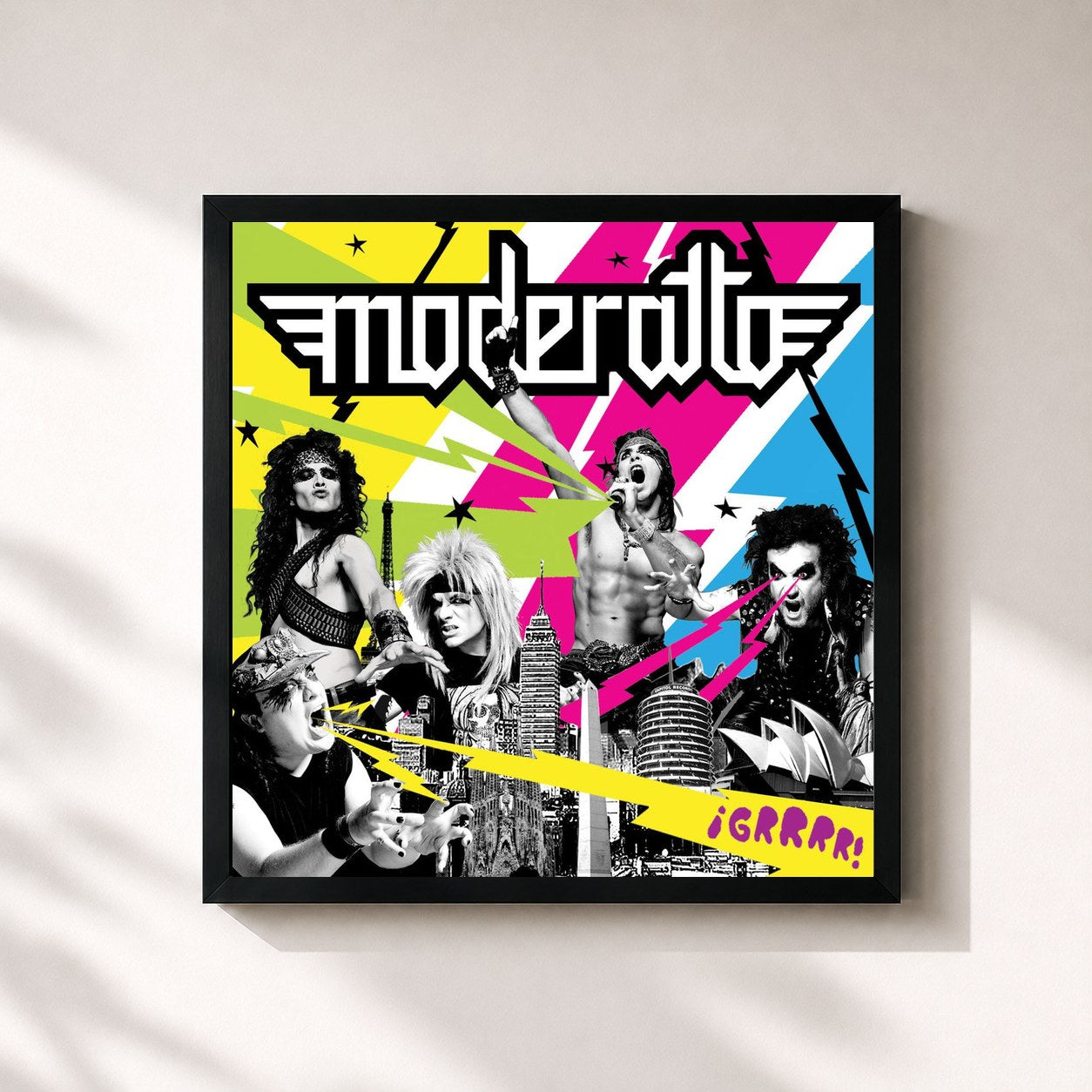 #noir Tableau carré de l'album ¡GRRRR! de Moderatto, cadre noir 32x32 cm