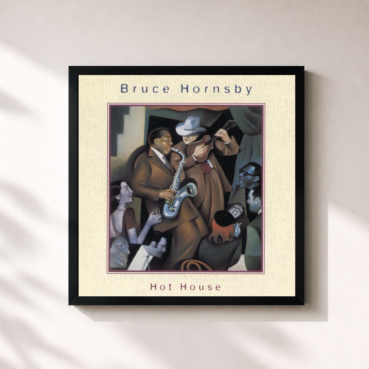 #noir Tableau carré de l'album Hot House de Bruce Hornsby, cadre noir 32x32 cm