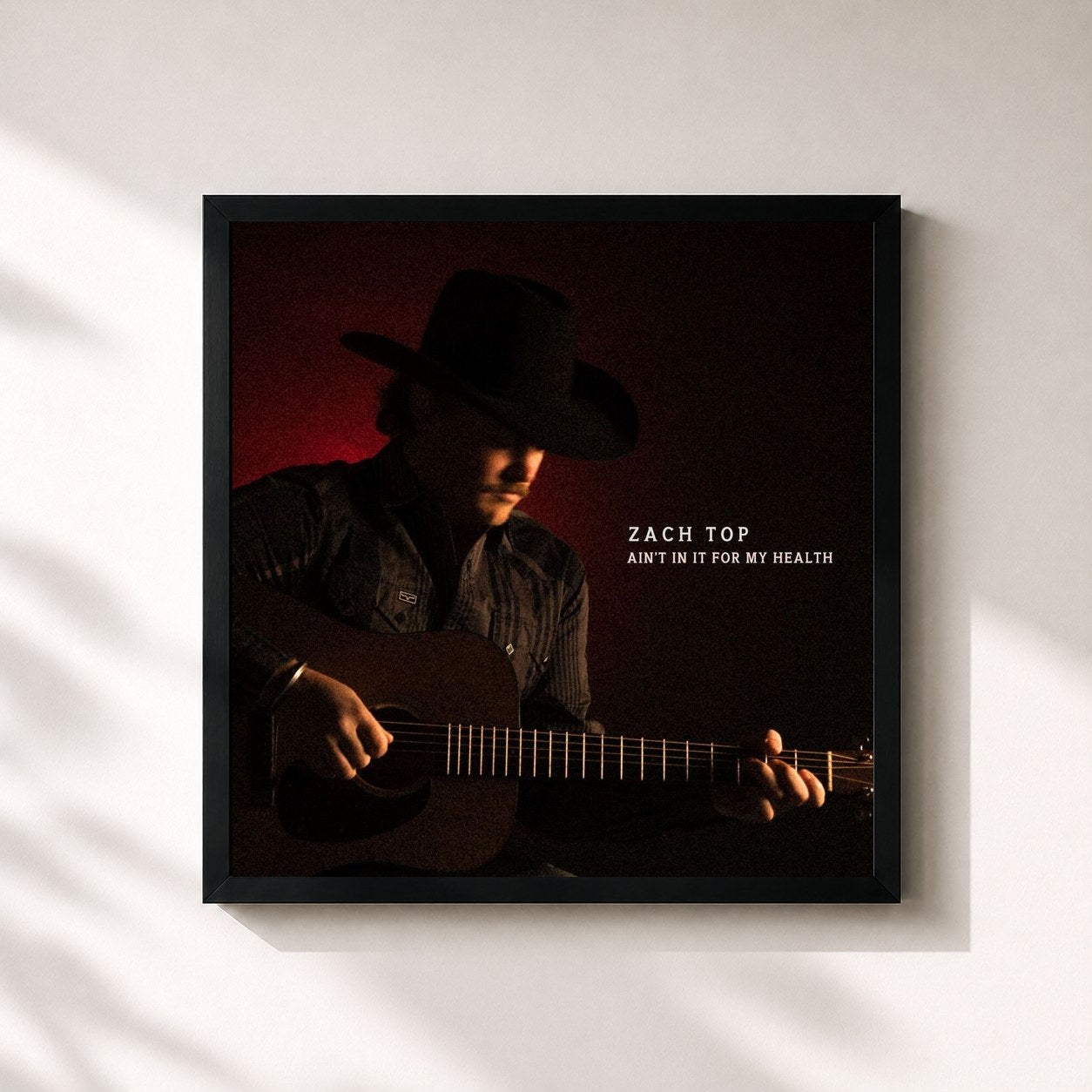 #noir Tableau carré de l'album Ain't In It For My Health de Zach Top, cadre noir 32x32 cm