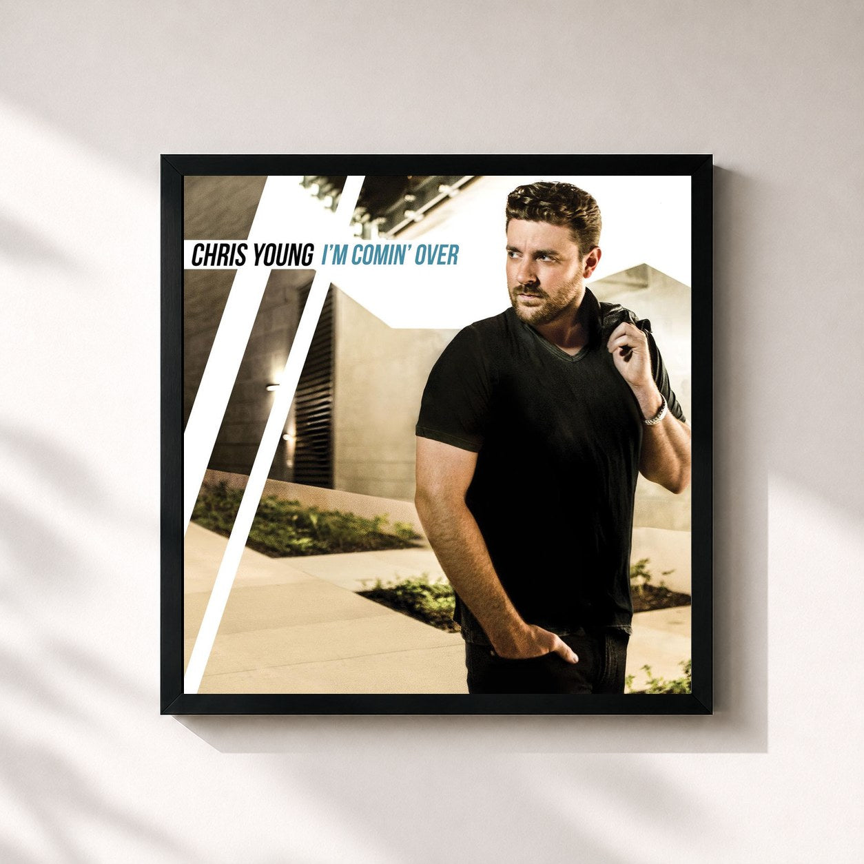 #noir Tableau carré de l'album I'm Comin' Over de Chris Young, cadre noir 32x32 cm