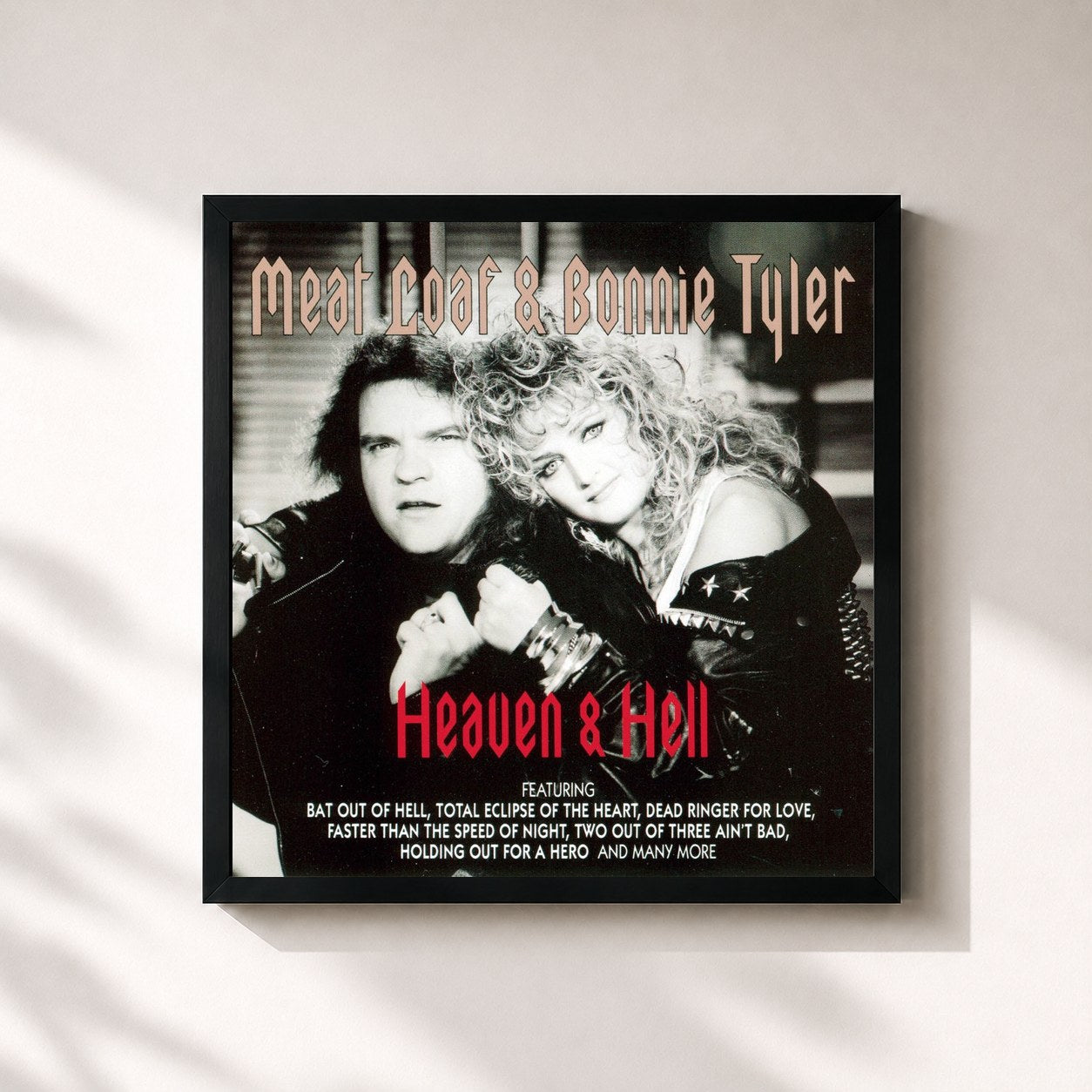 #noir Tableau carré de l'album Heaven & Hell de Meat Loaf, cadre noir 32x32 cm