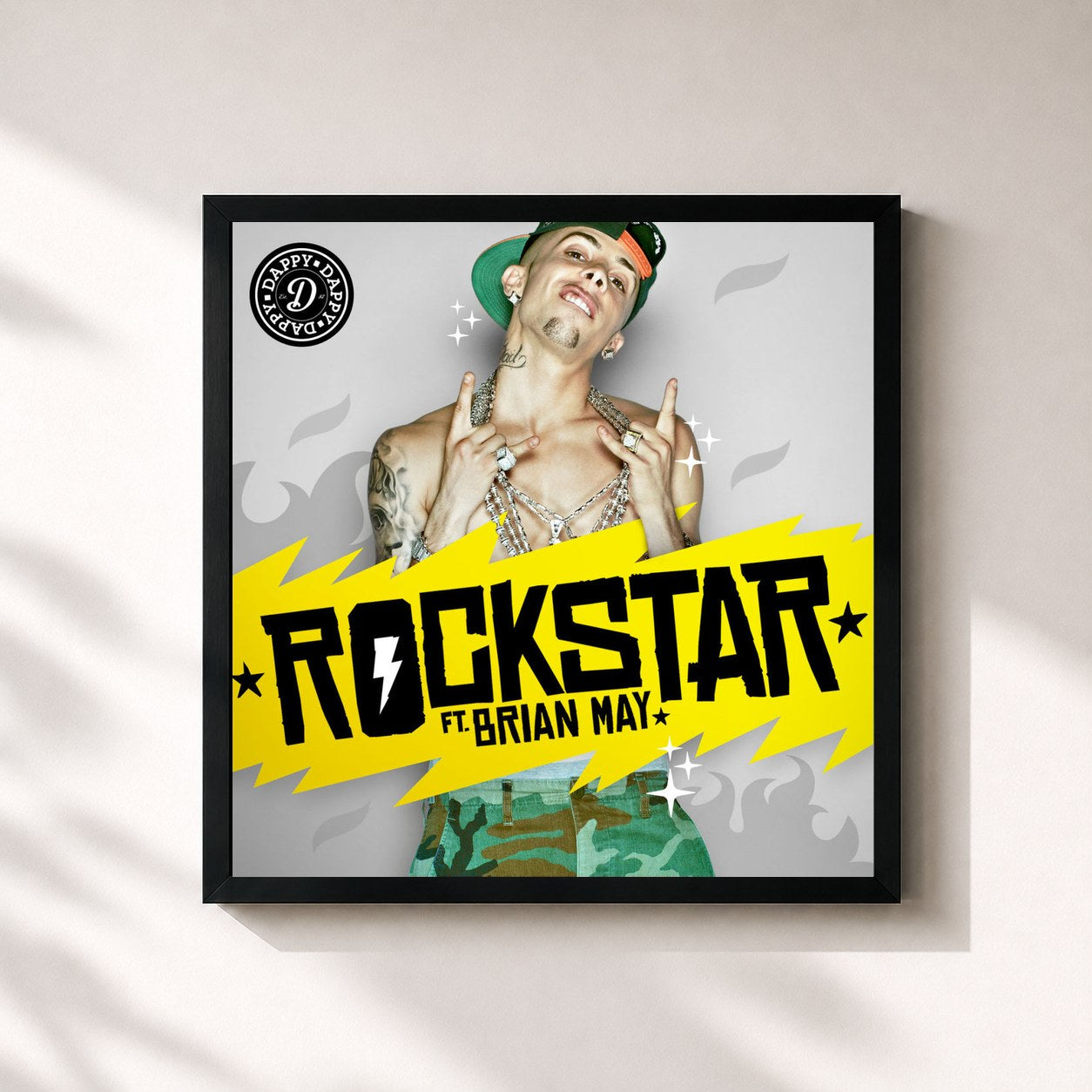 #noir Tableau carré de l'album Rockstar de Dappy, cadre noir 32x32 cm
