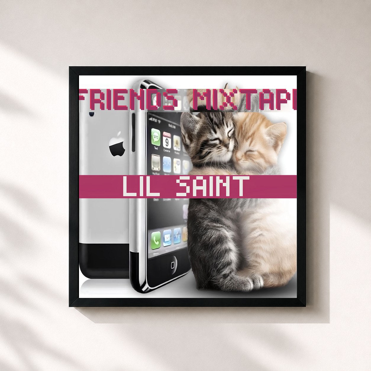 #noir Tableau carré de l'album FRIENDS MIXTAPE de Lil Saint, cadre noir 32x32 cm