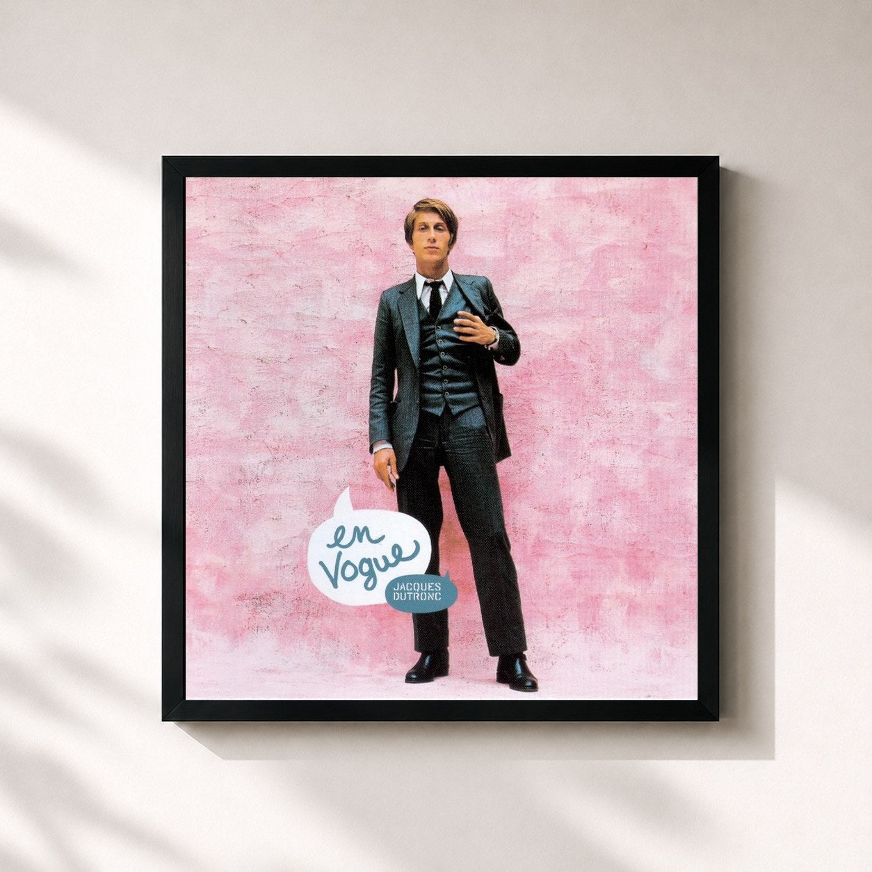 #noir Tableau carré de l'album En Vogue de Jacques Dutronc, cadre noir 32x32 cm