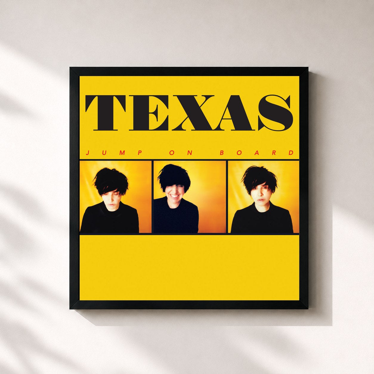 #noir Tableau carré de l'album Jump on Board de Texas, cadre noir 32x32 cm
