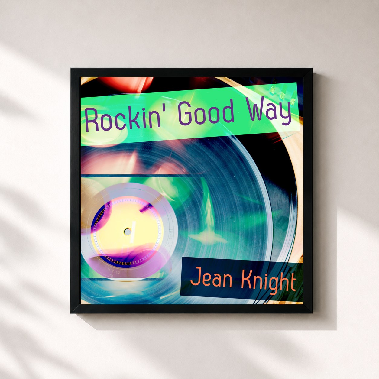 #noir Tableau carré de l'album A Rockin' Good Way de Jean Knight, cadre noir 32x32 cm