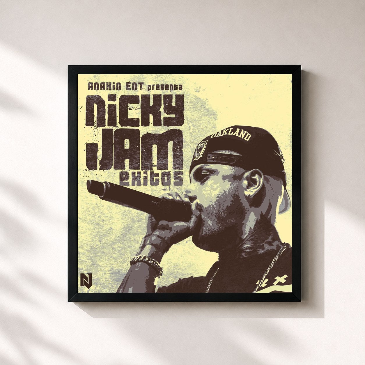 #noir Tableau carré de l'album Exitos de Nicky Jam, cadre noir 32x32 cm