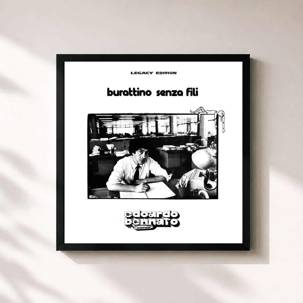 #noir Tableau carré de l'album Burattino Senza Fili Legacy Edition de Edoardo Bennato, cadre noir 32x32 cm