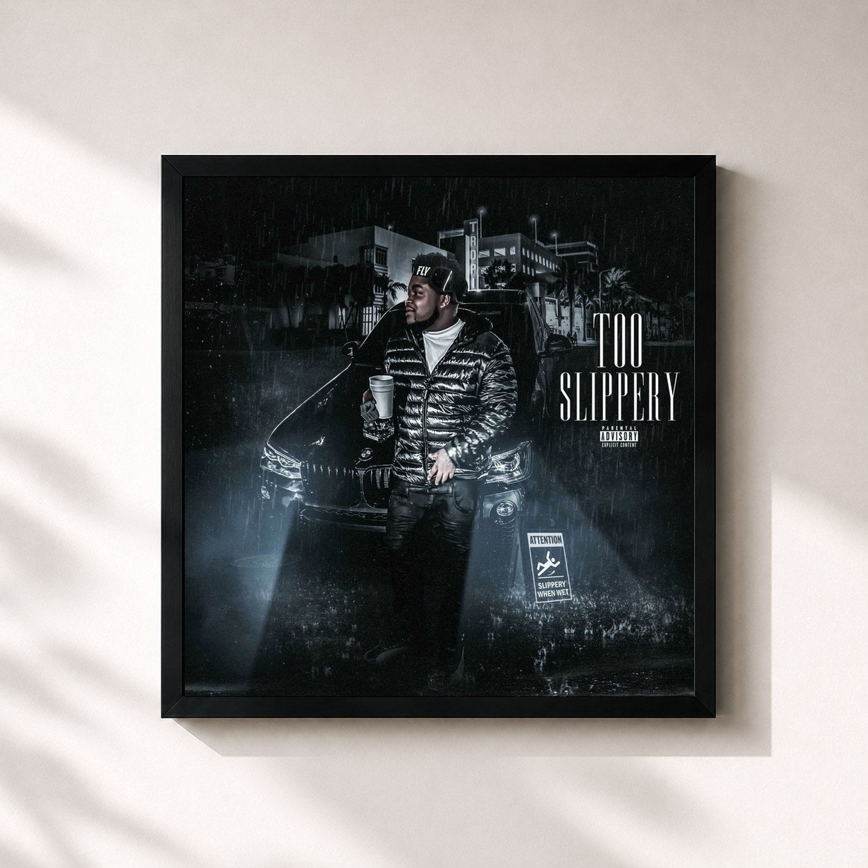 #noir Tableau carré de l'album Too Slippery de Bossman Dlow, cadre noir 32x32 cm