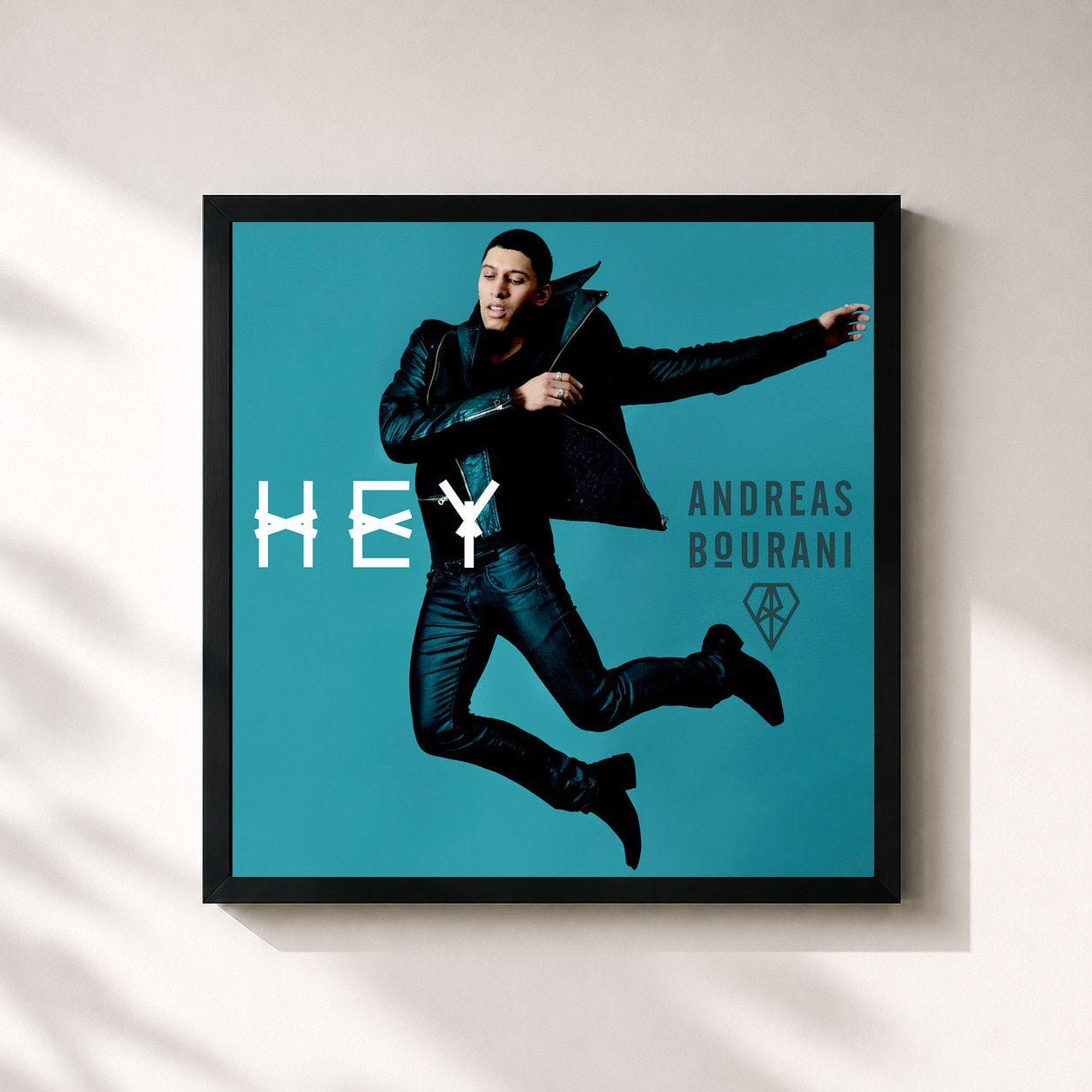 #noir Tableau carré de l'album Hey de Andreas Bourani, cadre noir 32x32 cm