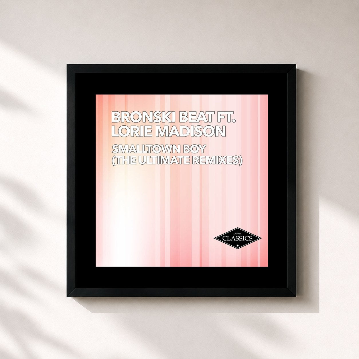 #noir Tableau carré de l'album Smalltown Boy (The Ultimate Remixes) de Bronski Beat, cadre noir 32x32 cm