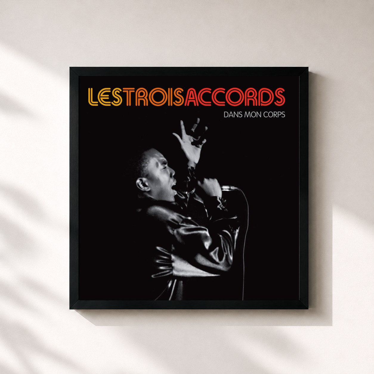 #noir Tableau carré de l'album Dans mon corps de Les Trois Accords, cadre noir 32x32 cm