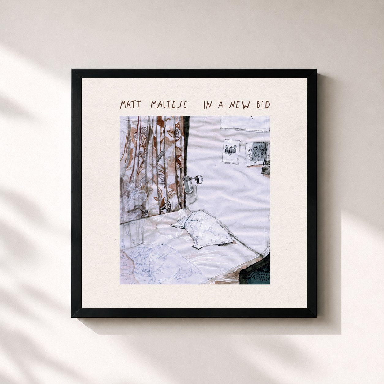 #noir Tableau carré de l'album In a New Bed de Matt Maltese, cadre noir 32x32 cm