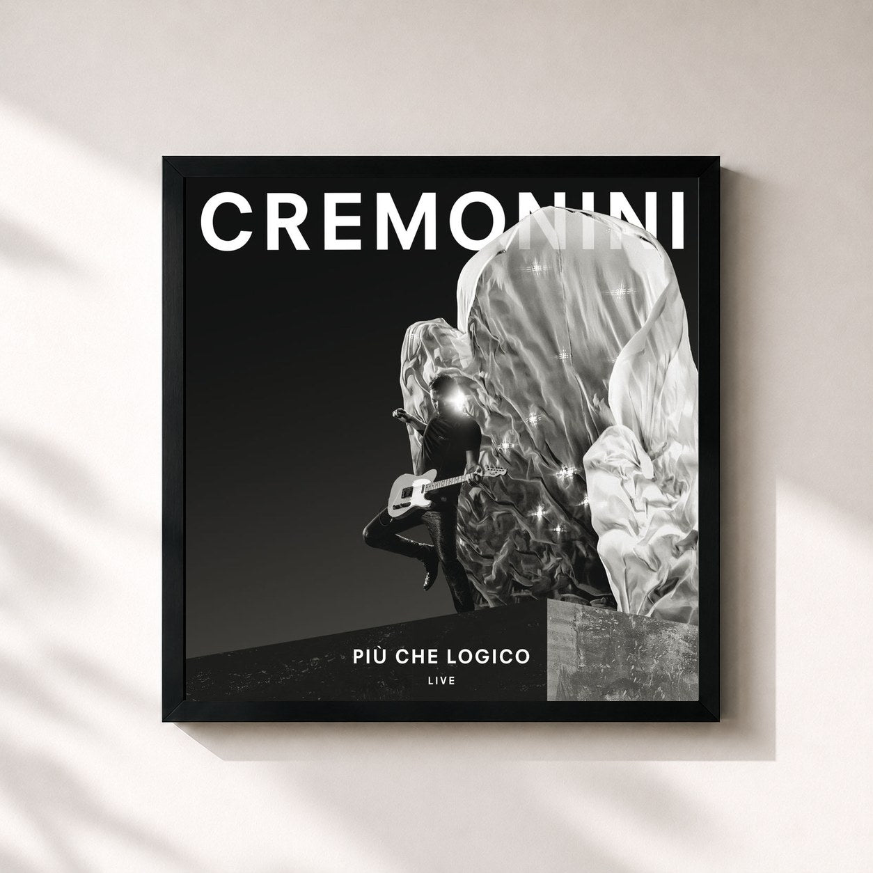 #noir Tableau carré de l'album Più Che Logico de Cesare Cremonini, cadre noir 32x32 cm
