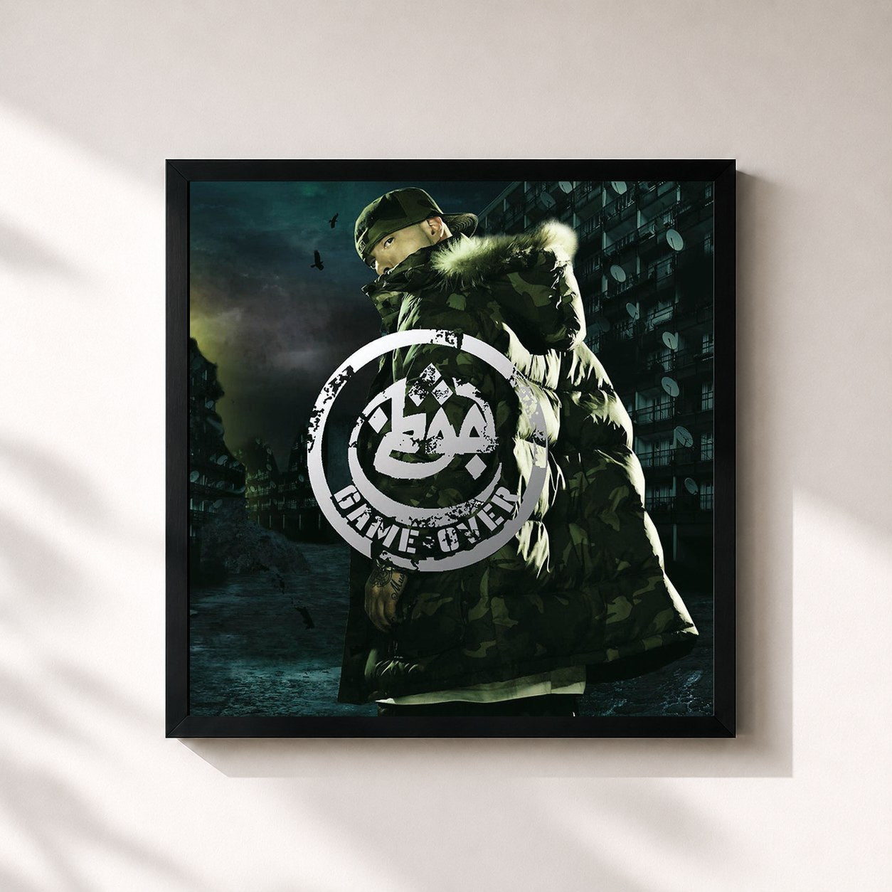 #noir Tableau carré de l'album Game Over de Azad, cadre noir 32x32 cm