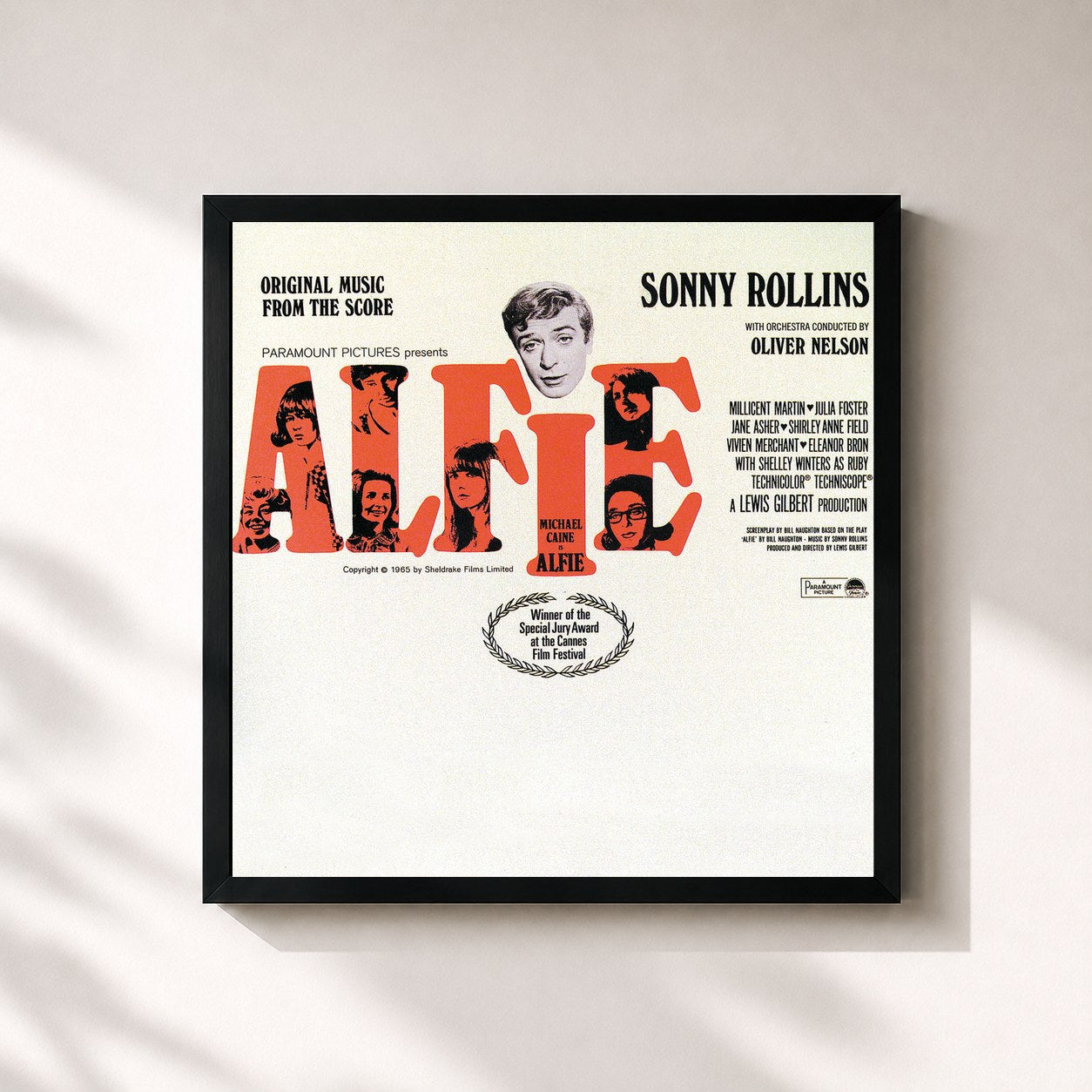 #noir Tableau carré de l'album Alfie de Sonny Rollins, cadre noir 32x32 cm