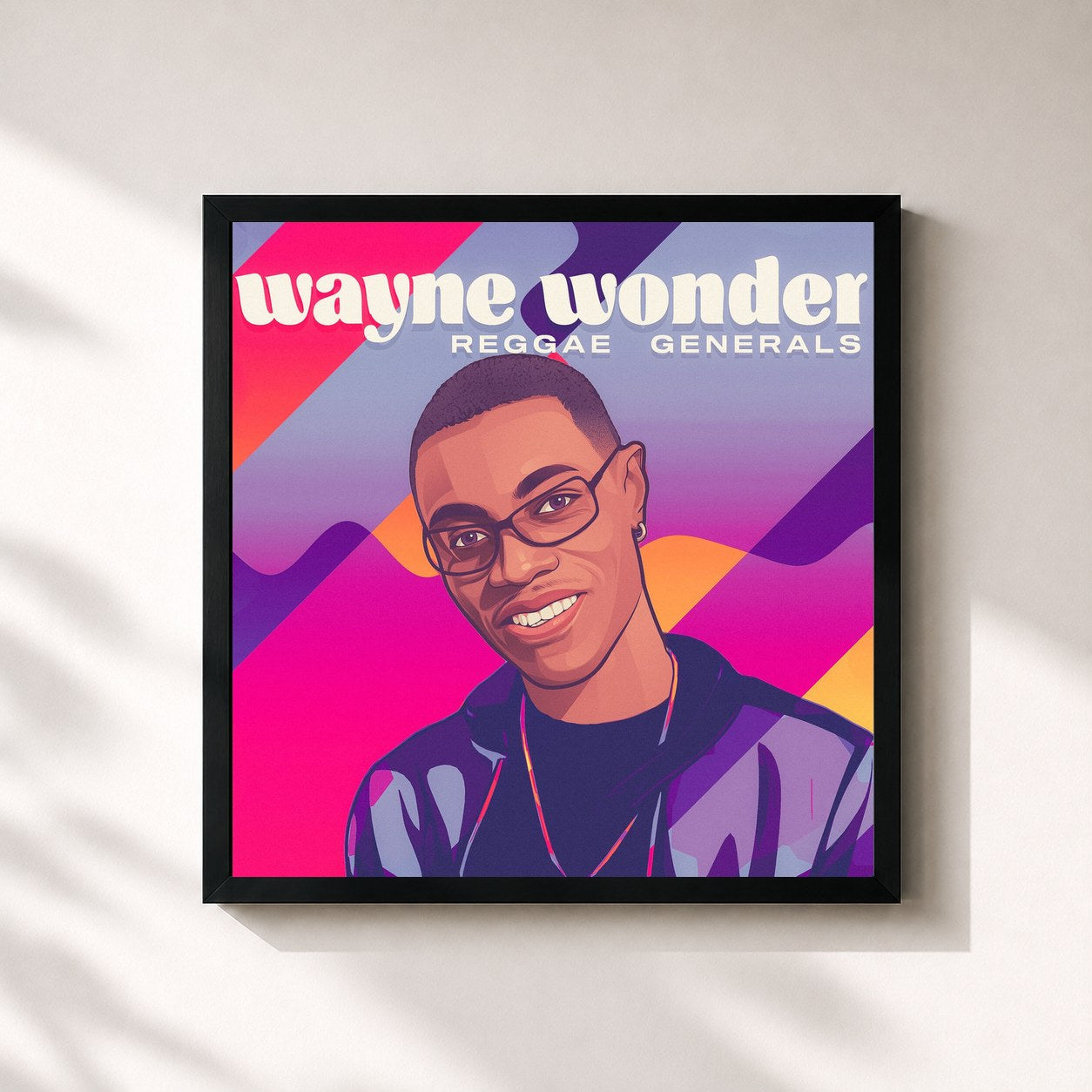#noir Tableau carré de l'album Reggae Generals de Wayne Wonder, cadre noir 32x32 cm