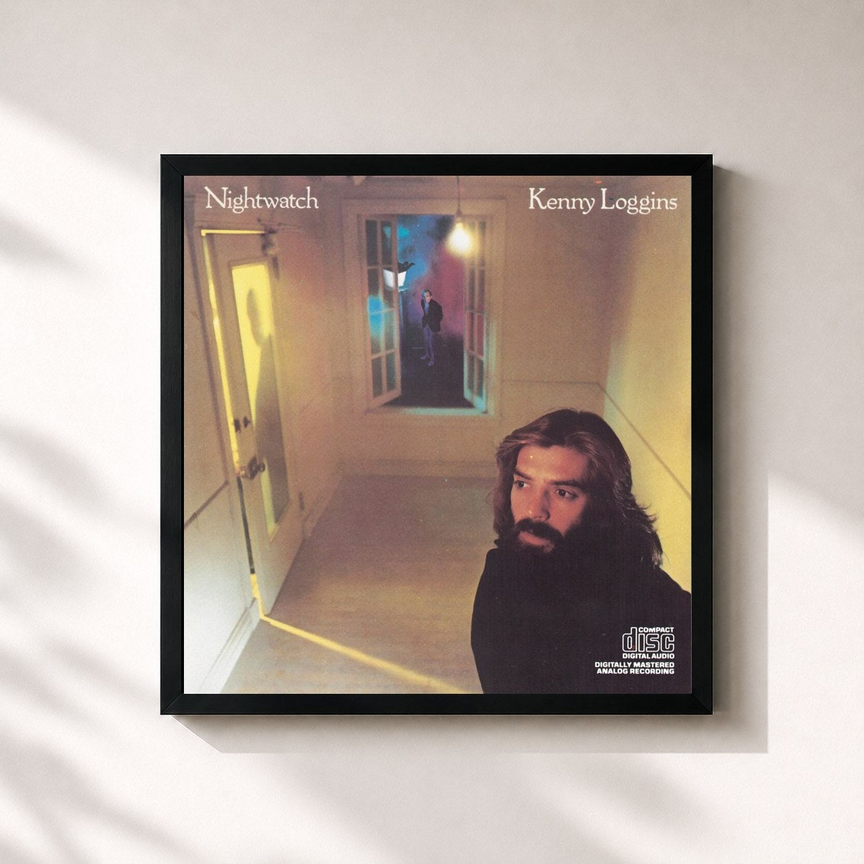 #noir Tableau carré de l'album Nightwatch de Kenny Loggins, cadre noir 32x32 cm