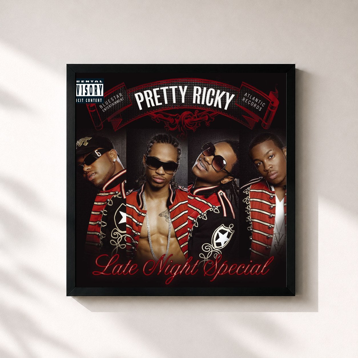 #noir Tableau carré de l'album Late Night Special de Pretty Ricky, cadre noir 32x32 cm