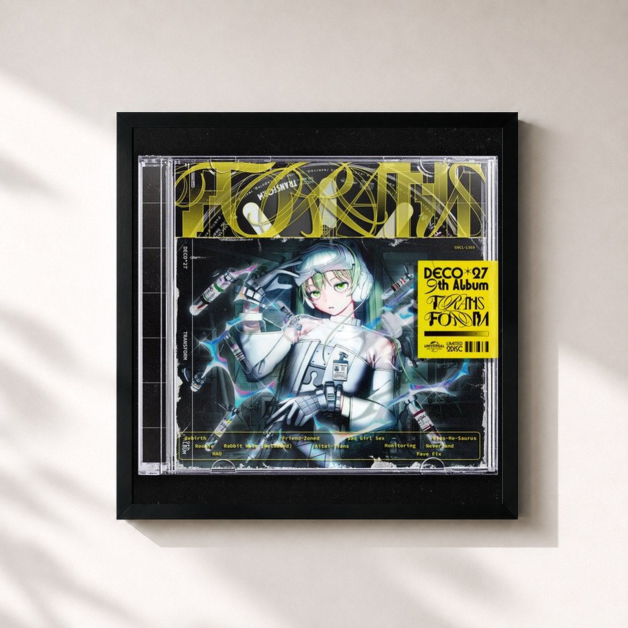 #noir Tableau carré de l'album TRANSFORM de DECO*27, cadre noir 32x32 cm